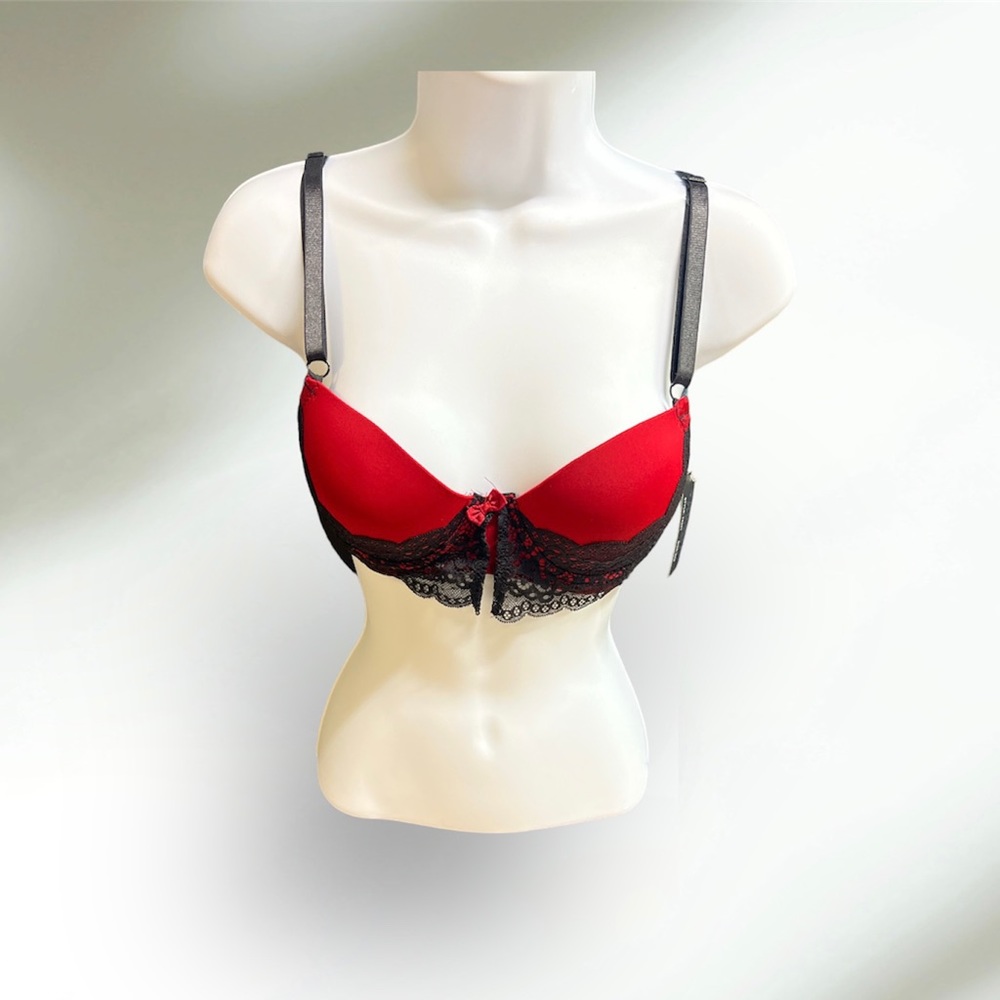 Red bra with black lace